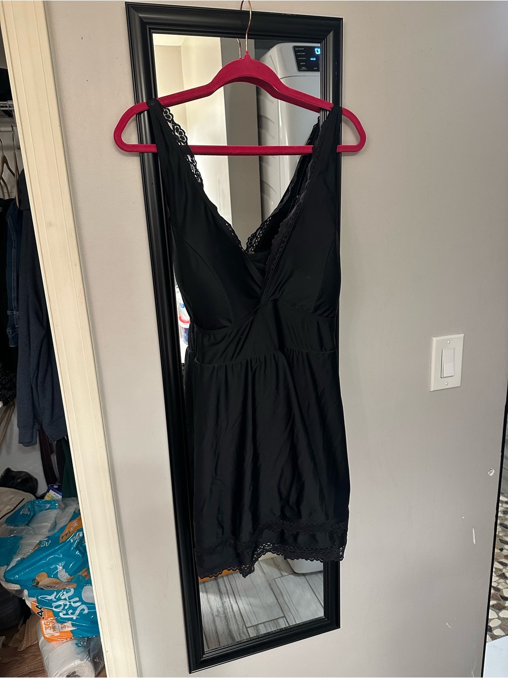 torrid Black Lace-Trim One-Piece Swim Dress